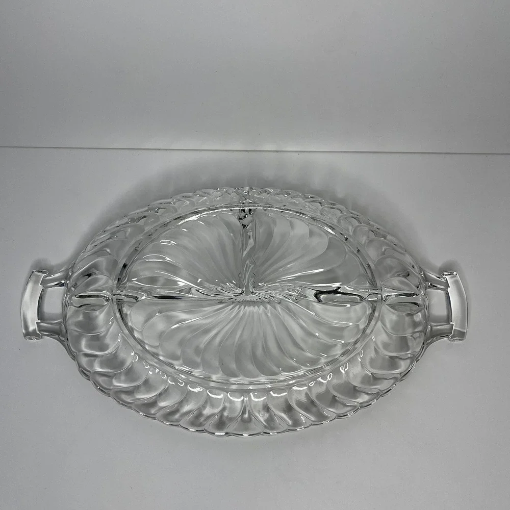 Fostoria Colony‎ 3-Part Divided Relish Dish Clear Glass Swirl Elegant